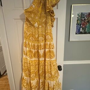FARM Rio Yellow Ruffled Tiered One-Shoulder Sundress